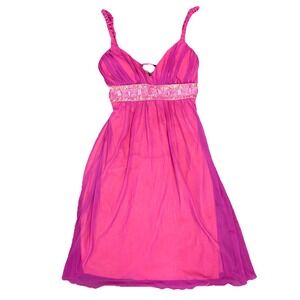 Y2K City Triangles Pink Beaded Empire Waist Mini Dress 2000s